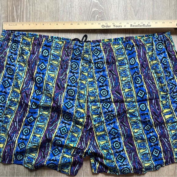 VINTAGE Tower Bay Blue Purple Yellow Swim Trunks with Geometric Design Mens 3XB - Picture 3 of 6